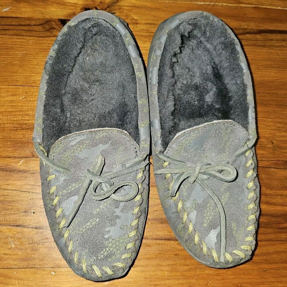 LL Bean Kids Moccasins Slippers Size 2 Youth Gray Camo